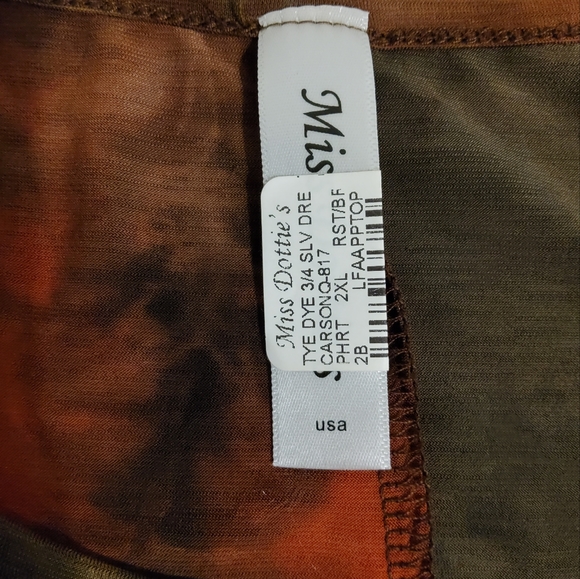 NWT! Miss Dottie's Tye Dye Stretch Shift 3/4 Sleeve Dress Size XXL - Picture 7 of 8